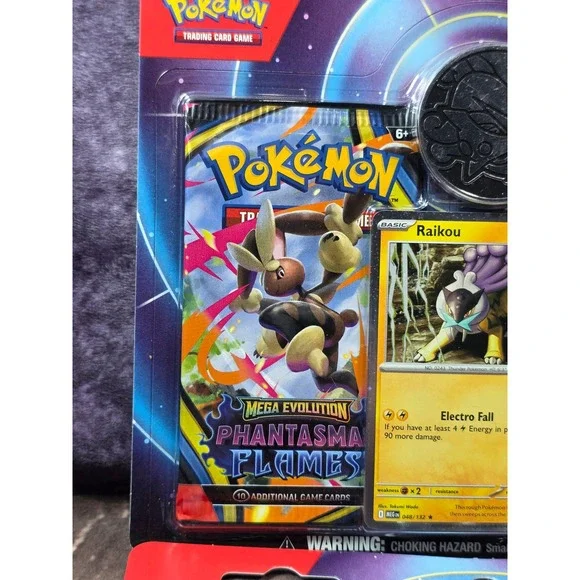 Pokemon TCG Raikou Blister Pack 2-Pack Set Phantasma Flames Mega Evolution Coin - Picture 4 of 7